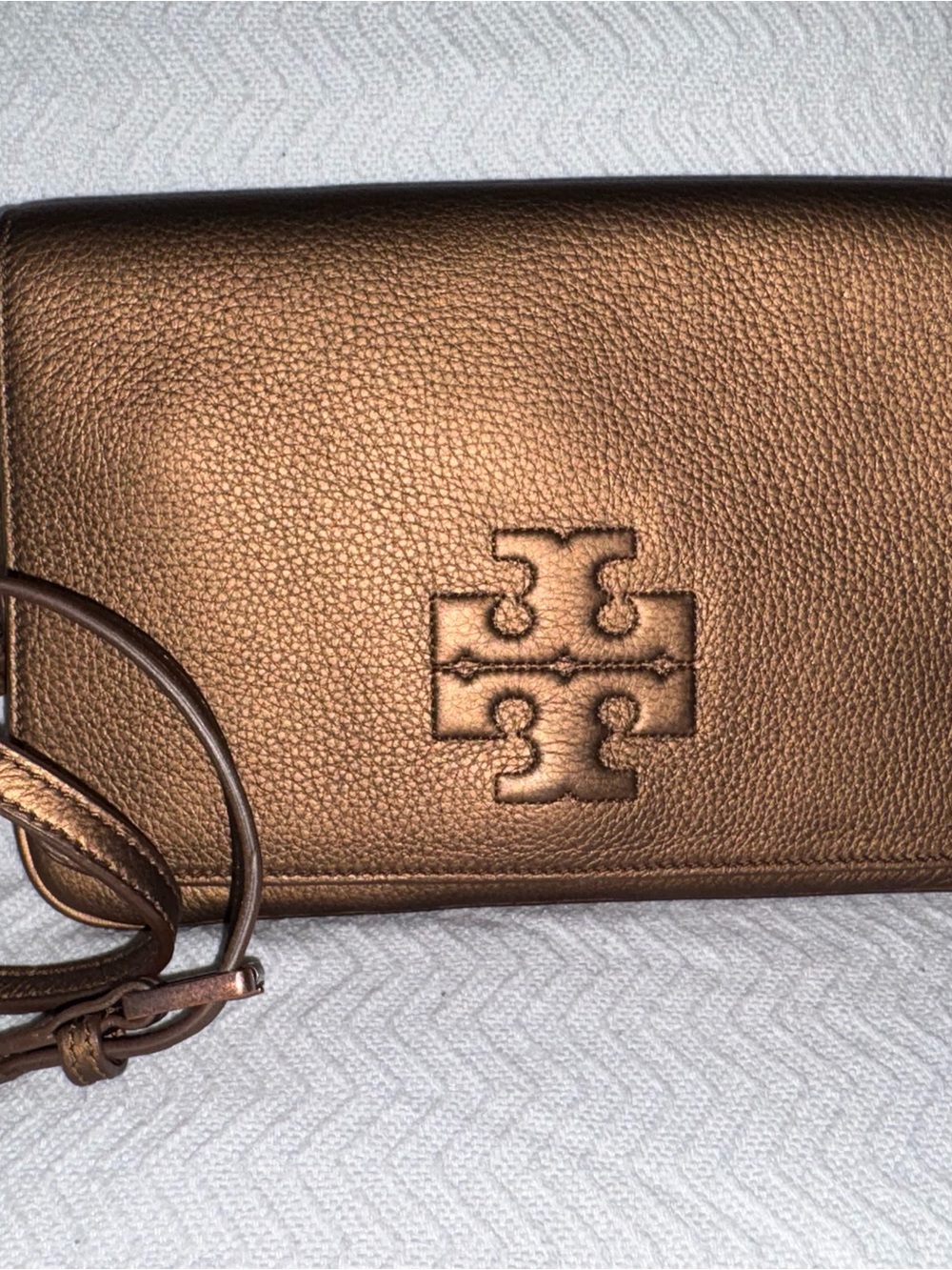 Tory Burch Bronze Metallic Leather Clutch